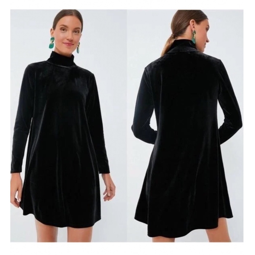 Pomander Place Dress Women Large Black Velvet Mock Neck Long Sleeve A-Line Mini